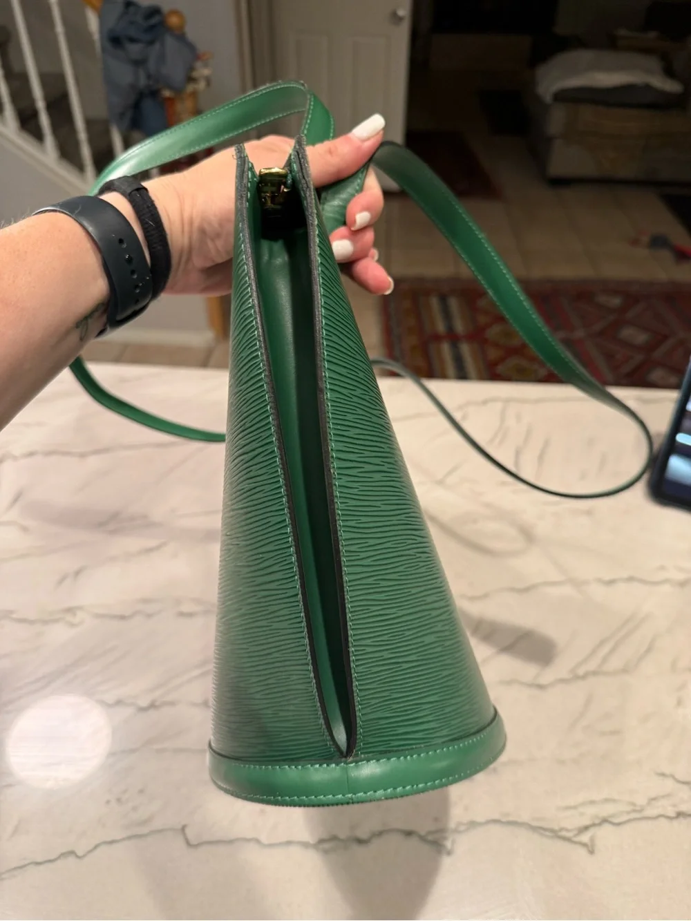 Louis Vuitton Saint Jacques PM Green Epi Leather Tote Shoulder Bag Authentic